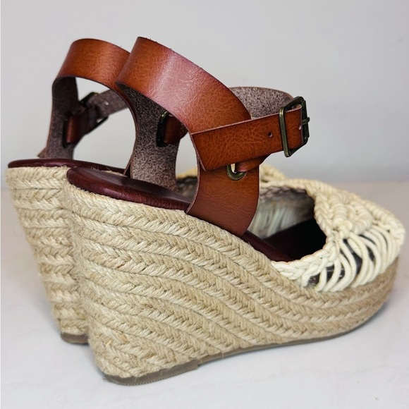 Cream and Brown Woven Wedge Sandals - Picture 2 of 11